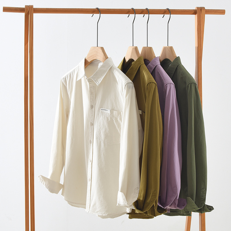 Chemise en pur coton à manches longues pour hommes, col boutonné, solide, décontracté, lourd, robe, poche