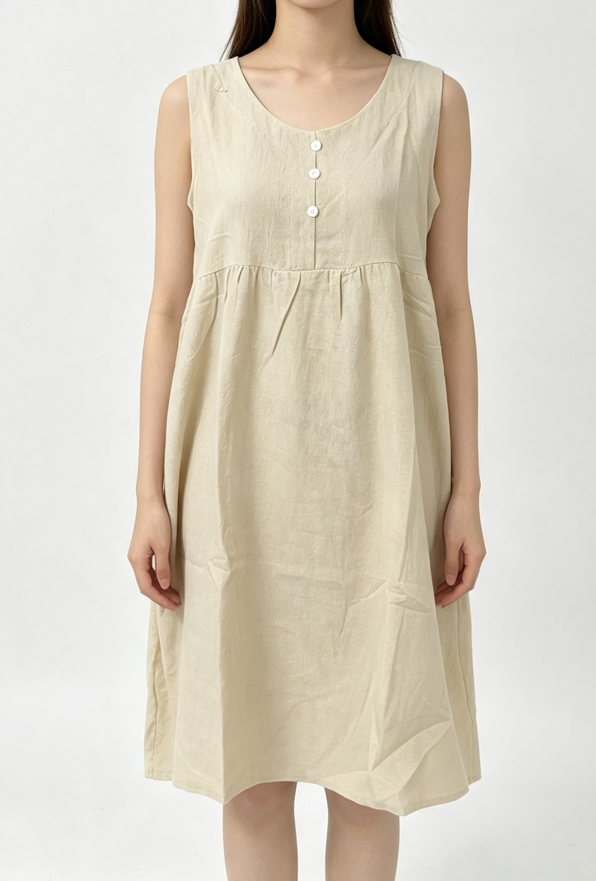Nouvelle Robe Décontractée Sans Manches en Coton et Lin pour Femme 2026 – Robe Midi Ample Boutonnée pour l'Été