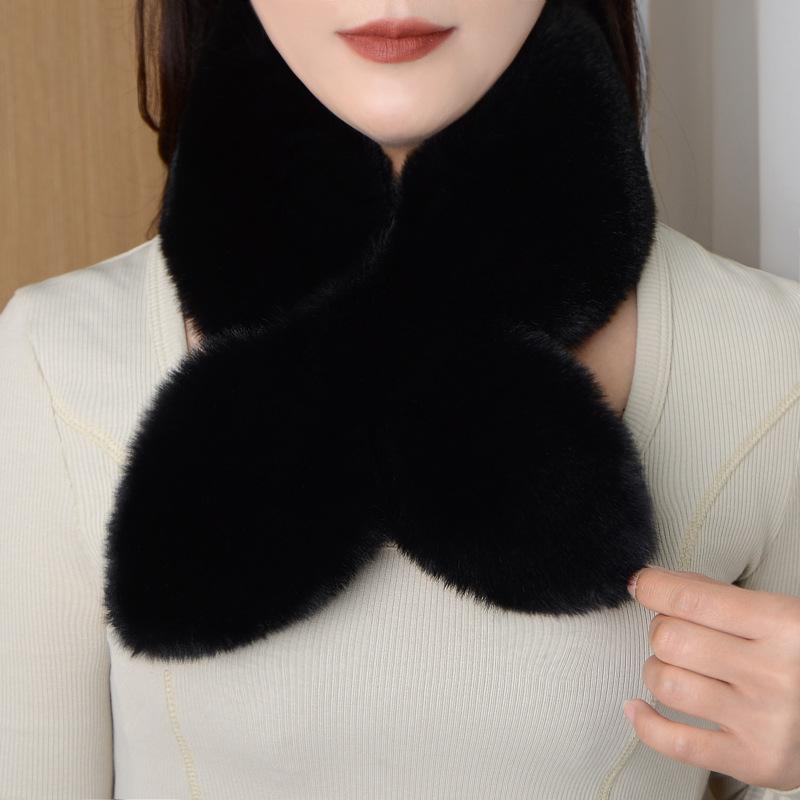 Écharpe en fausse fourrure de lapin d'hiver pour femmes et filles, écharpe douce en peluche, écharpes de couleur unie, collier de cou plus chaud, cadeaux de Noël