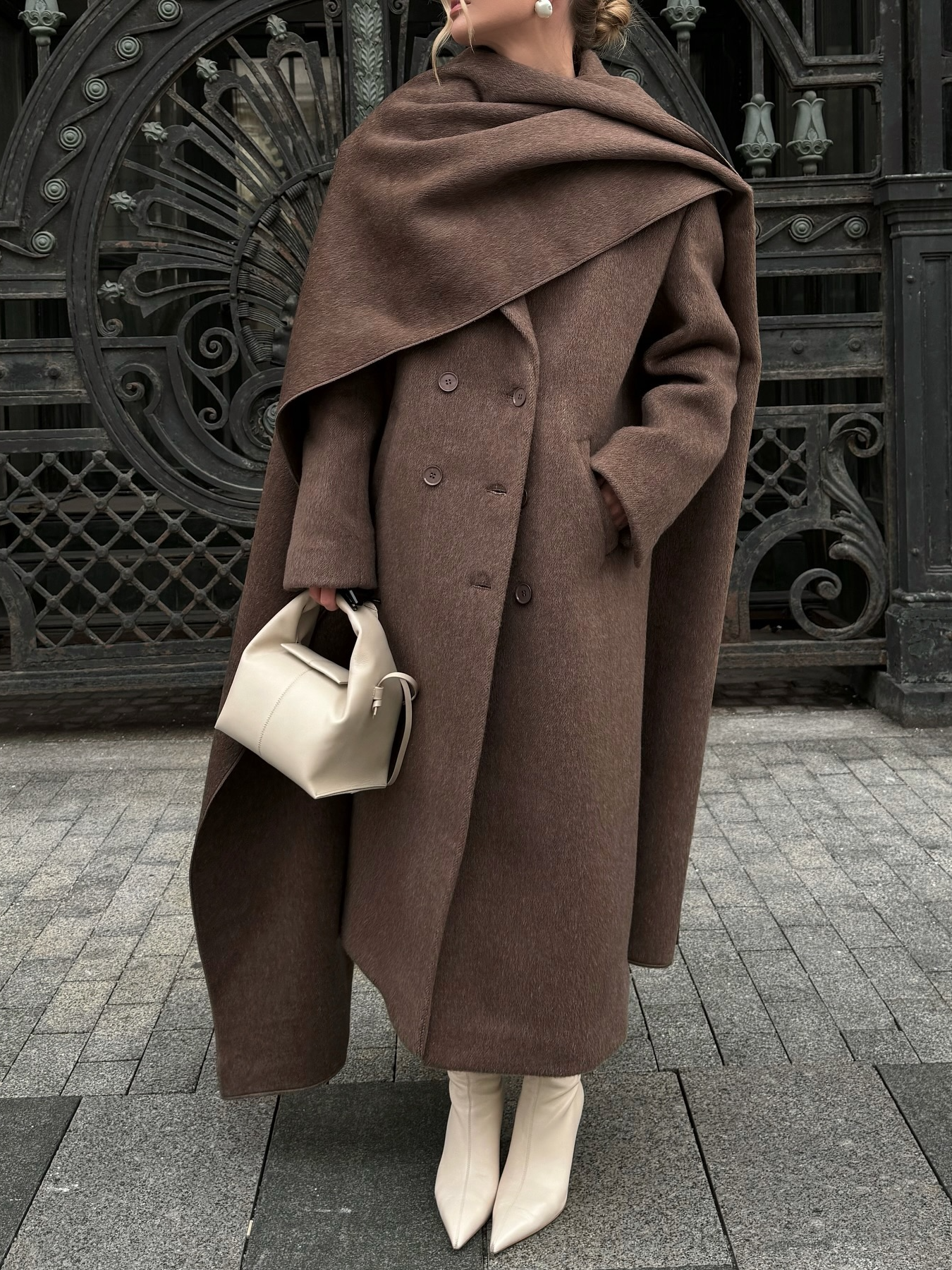 Élégant grand col écharpe femmes pardessus décontracté solide Double boutonnage poches manteaux 2025 automne nouvelle dame trajet vêtements d'extérieur ﻿