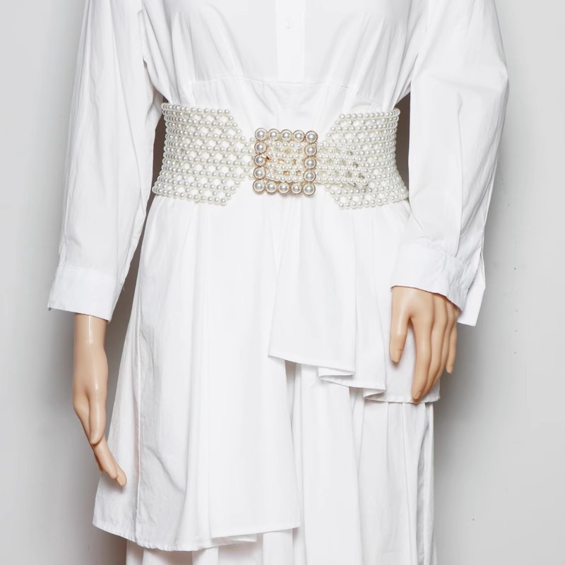 Ceinture corset perle blanche pour femme, ceinture large, manteau Cummerbund féminin, ceinture correctrice, robe à la mode, tout simplement élastique, J060
