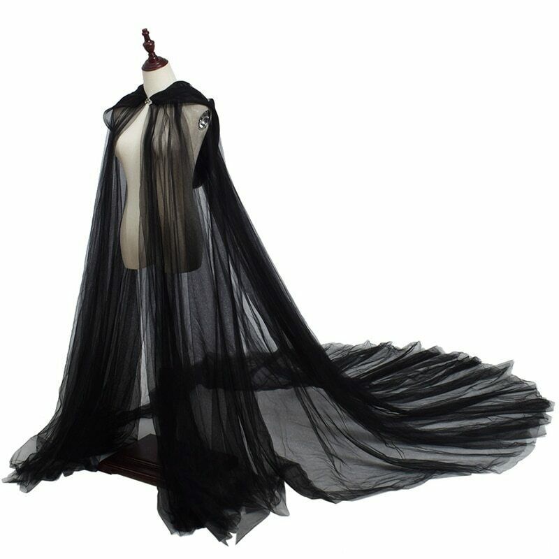 Cape à capuche pour femmes, élégante, longue, Vintage, couleur unie, en Tulle, Chic, noir, rouge, blanc, pour Halloween, Vampire, mariée, Cosplay