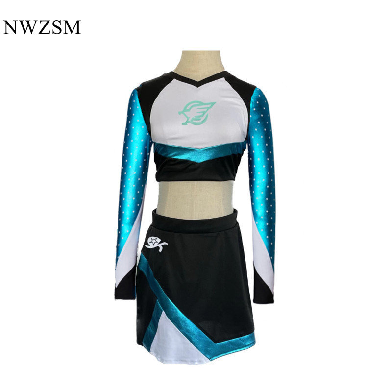 Tenue de pom-pom girl Euphoria Maddy : Ensemble haut court à manches longues et mini-jupe pour femmes, costume de cheerleading pour lycée