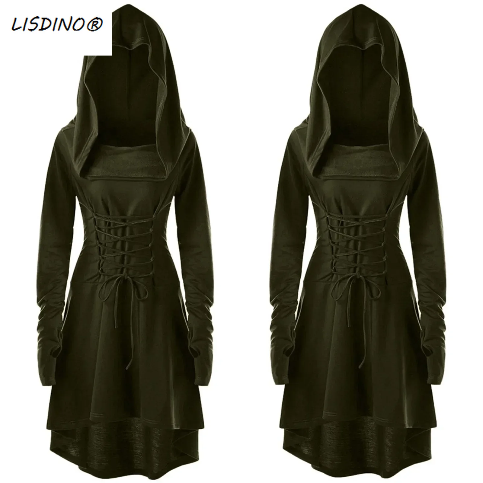 Costumes d'archer de la Renaissance, Cosplay médiéval, Robe à capuche, pull à lacets, longue Cape, fête d'halloween