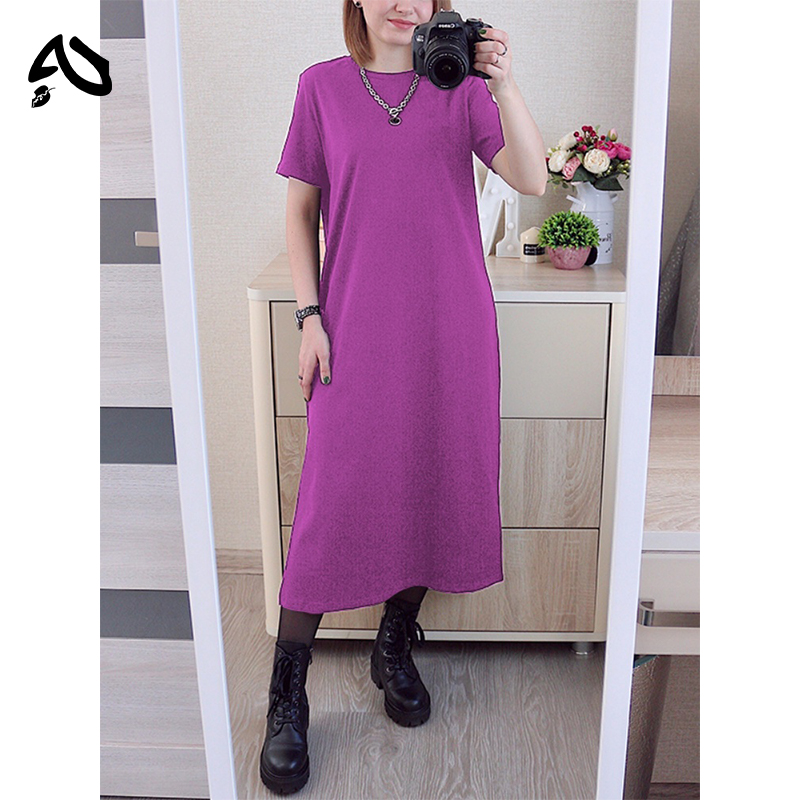 Robe T-shirt décontractée en coton pour femme, coupe ample, col rond, couleur unie, style streetwear, mode été