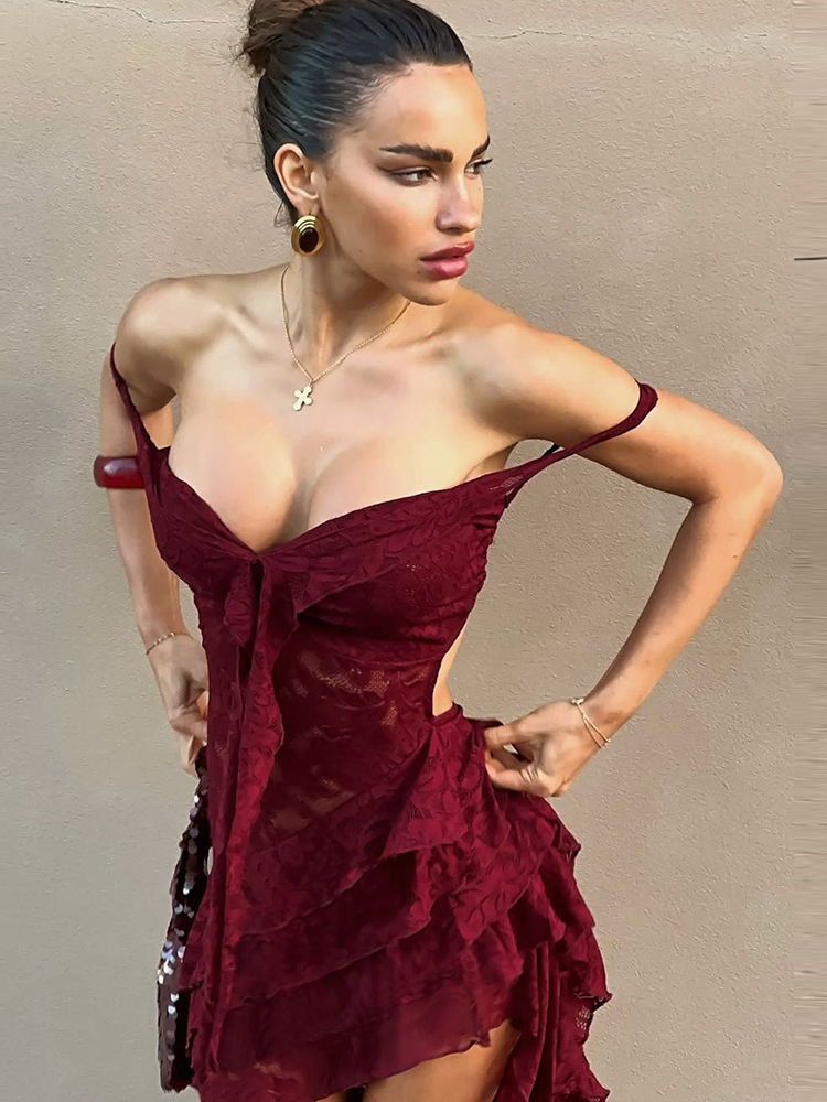 Cutenew dentelle brodée femmes robes Sexy chaud pure épaules nues irrégulière dos nu pansement robes femme Coquette Clubwear