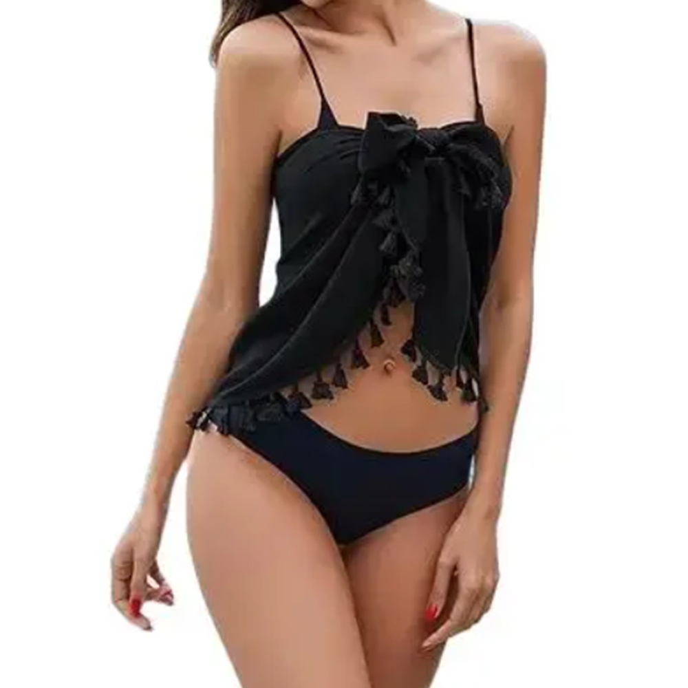 Femmes Sarong Coverups Sexy court maillot de bain en mousseline de soie jupe portefeuille plage maillot de bain Cover Ups avec des glands maillots de bain