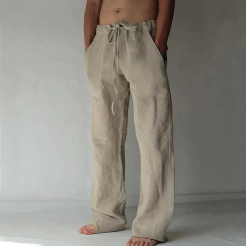 Pantalon Baggy Homme en Coton et Lin – Décontracté, Respirant, Idéal Fitness, Streetwear, Jogging – Collection Automne-Été