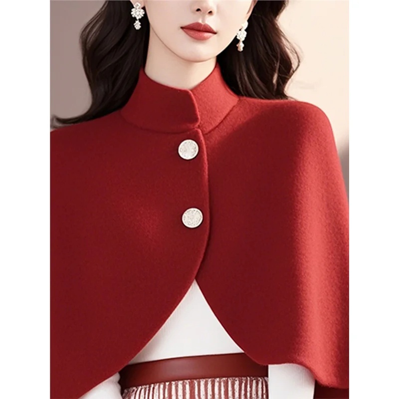 Manteau en laine élégant de style français pour femme, automne/hiver, nouvelle mode, ponchos, capes, courte cape blanche, vêtements pour femmes