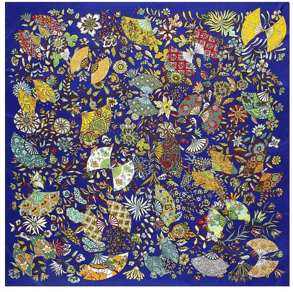 Écharpe carrée en sergé pour femme, marque de luxe, branches et fleurs, châles, hijab, 130x130cm