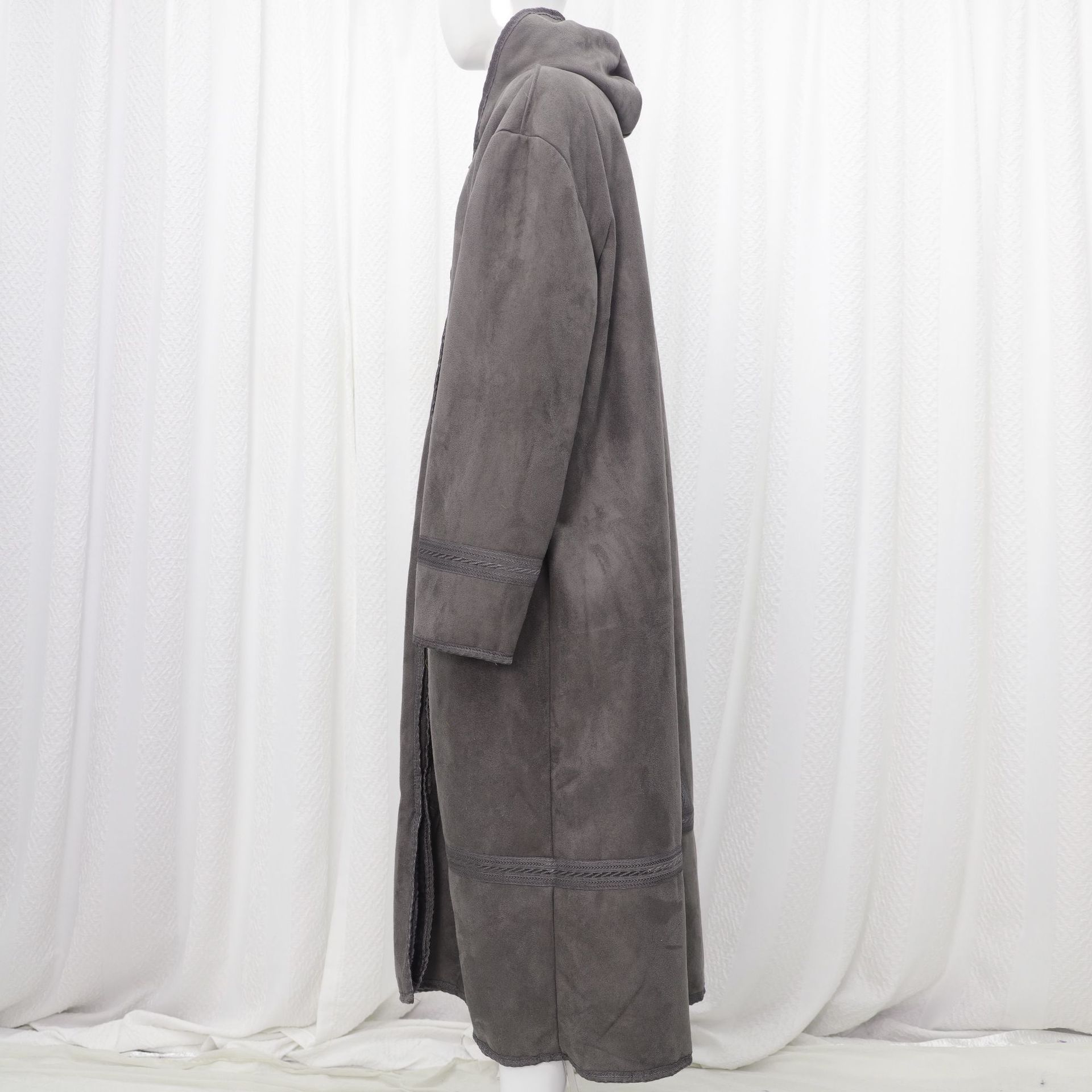 Nouveau hiver épaissi daim velours hommes musulman Long manteau pour la prière chaud Cardigan poches à capuche Abaya Kimono Robe polaire caftan