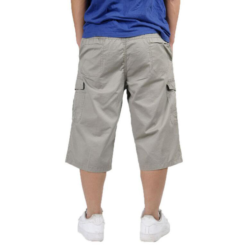 Pantalon ample en coton pour hommes, baggy cargo, longueur aux genoux, style décontracté, kaki, grandes tailles 3xl, 4xl, 5xl et 6xl