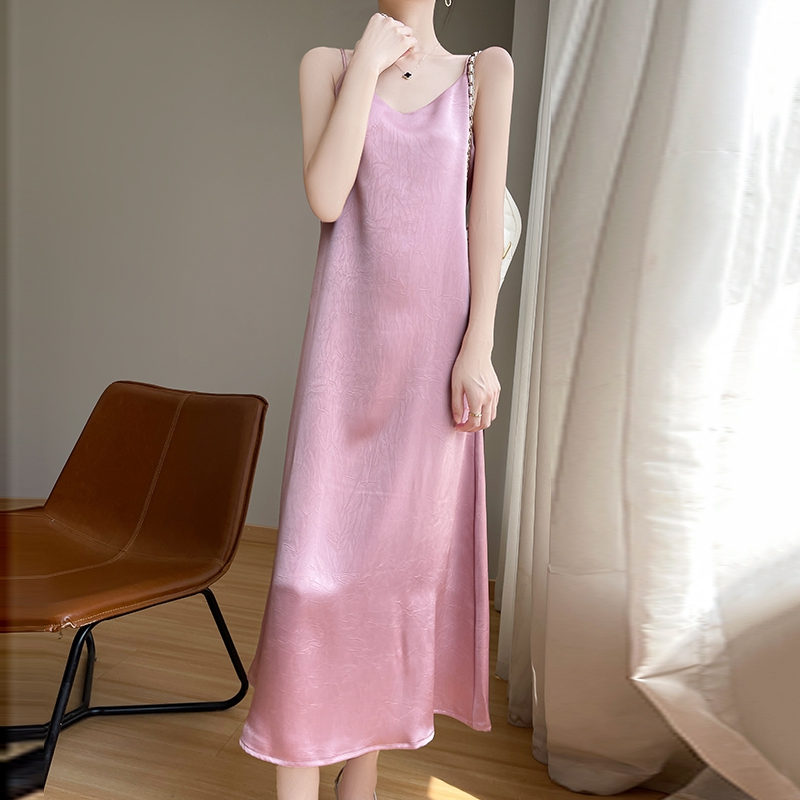 Robe à bretelles en soie de mûrier Anti-rides pour femmes, jupe longue ample, nouvelle collection été 2025 100%