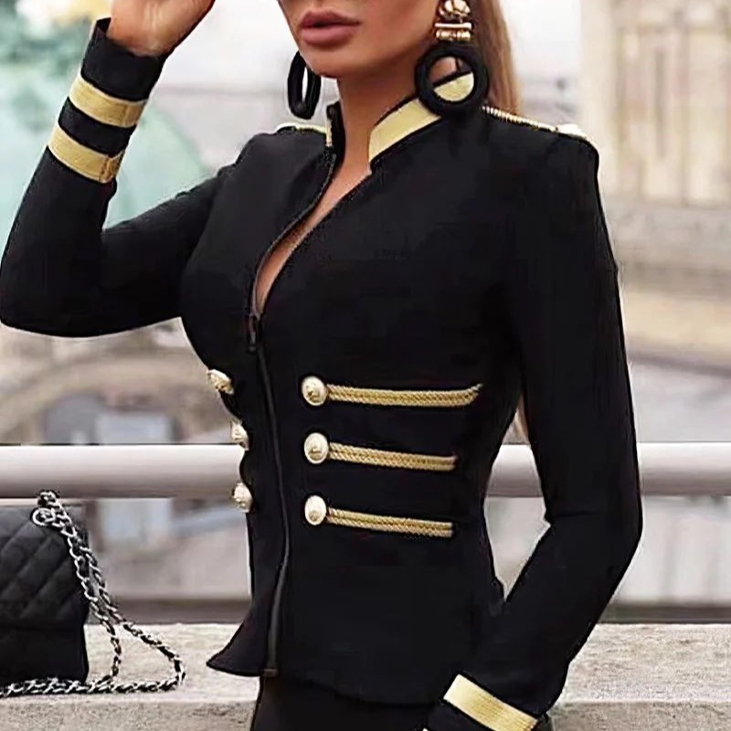 Manteau zippé pour femme 2026, manches longues, col montant, veste décontractée mi-longue à boutons, style bureau, hiver, streetwear Y2K