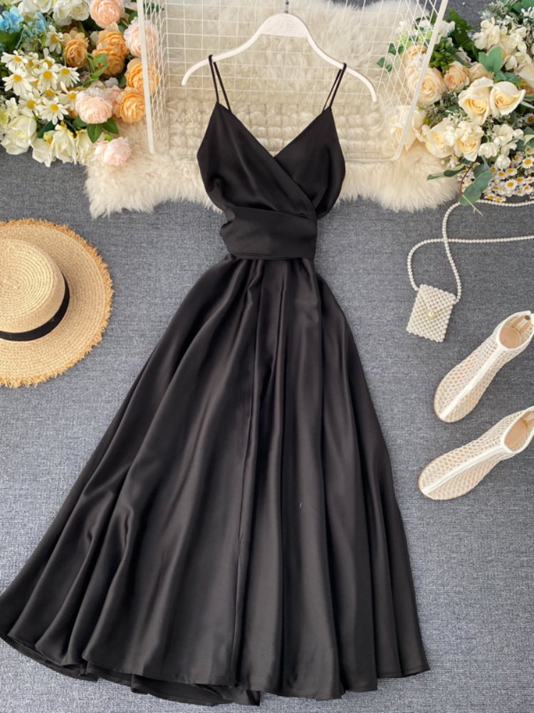 Robe longue de plage en satin pour femme, élégante, dos nu, bandage, robes de soirée sexy, vintage, bretelles spaghetti, robe longue éducative, été