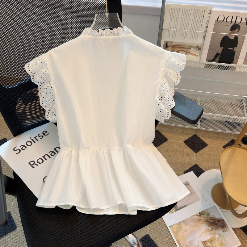 Mode manches volantes chemises blanches Vintage sans manches à volants dentelle Blouse pour femme femme élégant décontracté doux hauts 27709