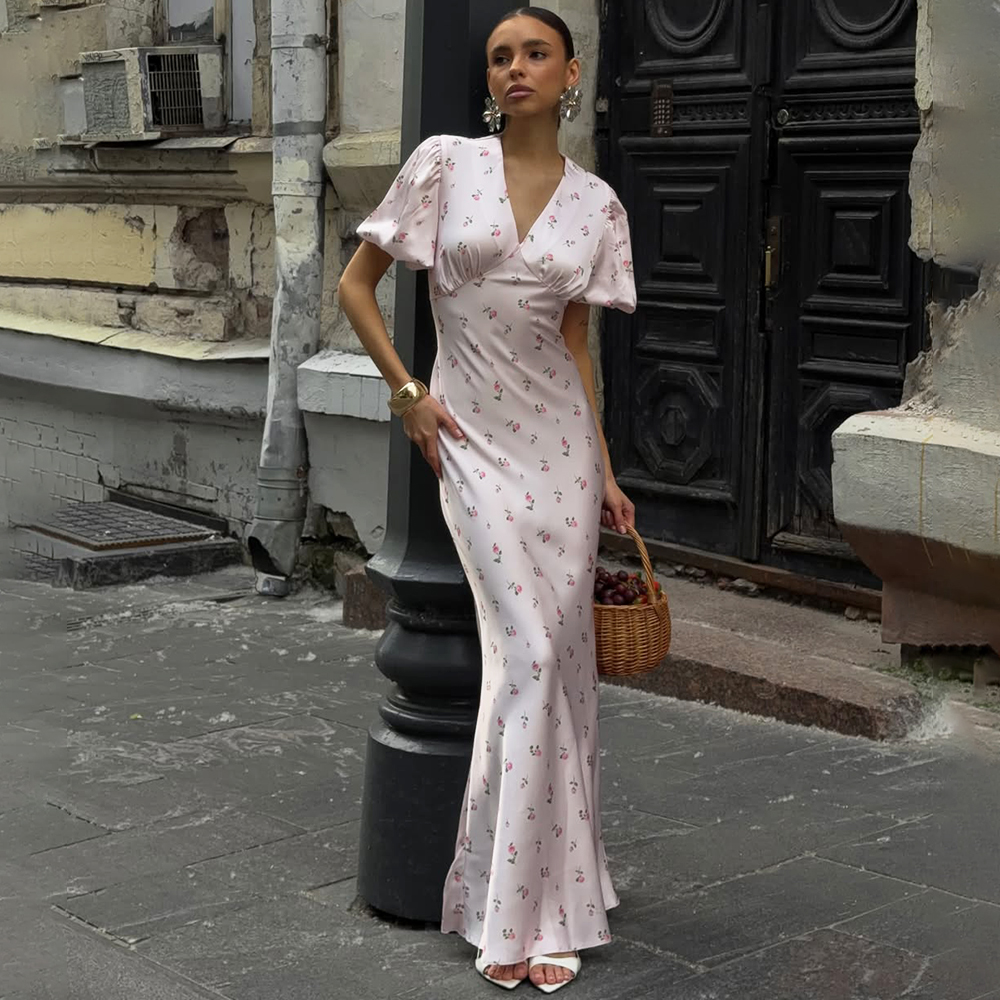 Robe en satin imprimé Tuularose, robe élégante à taille haute contrastée pour femmes, nouvelle robe de soirée décontractée luxueuse pour femmes