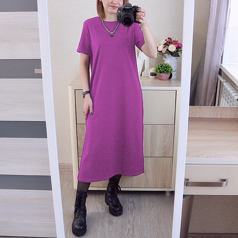 Robe d'été décontractée pour femme en 94 % coton, unie, à manches courtes, fendue, longue, style midi, robe de soleil tendance, vêtement féminin