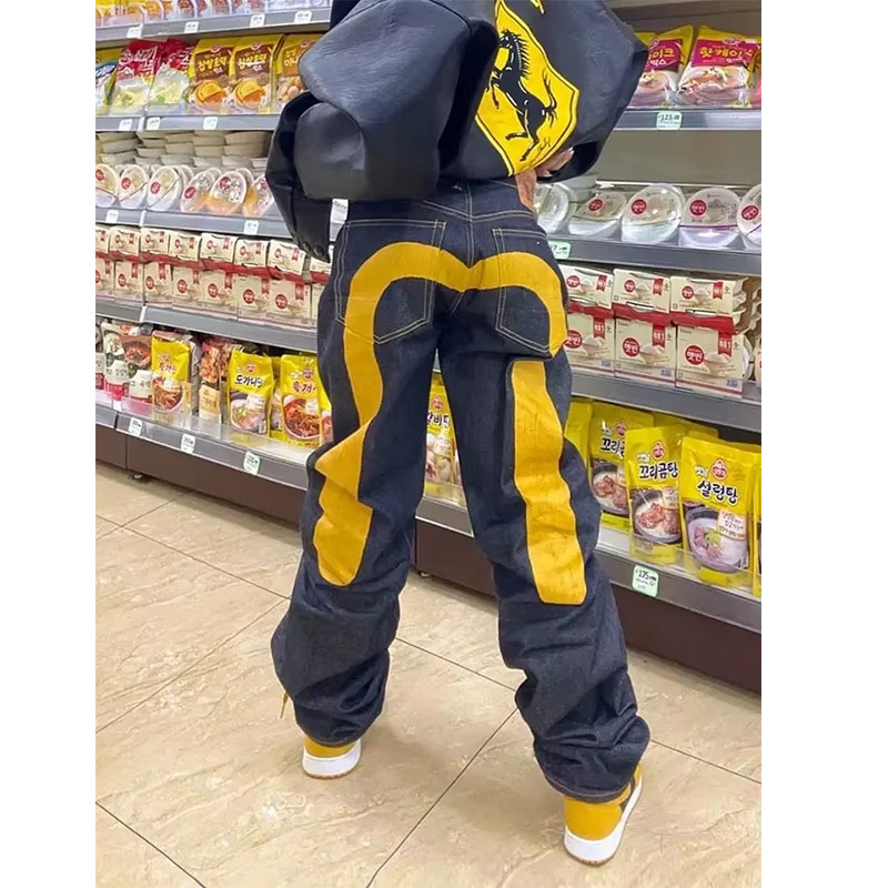Jeans pour femmes, style gothique Y2K, streetwear rétro, cargo noir, punk vintage, imprimé Kpop, pantalon en denim à jambes larges, pantalon pour femmes