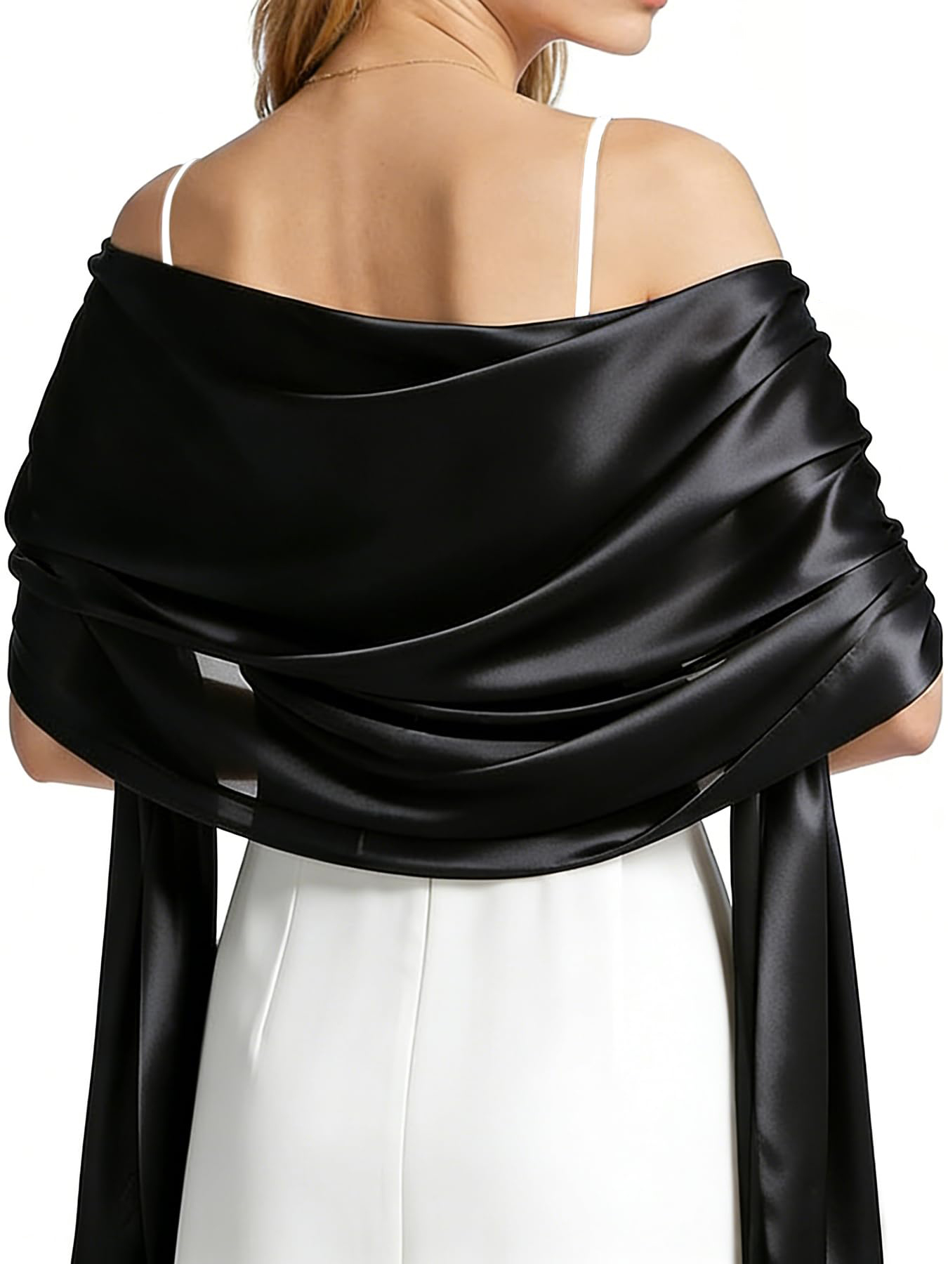 Châle en satin pour femmes, idéal pour les robes de soirée - Longue écharpe soyeuse pour couvrir les robes de mariée et tenues de cérémonie