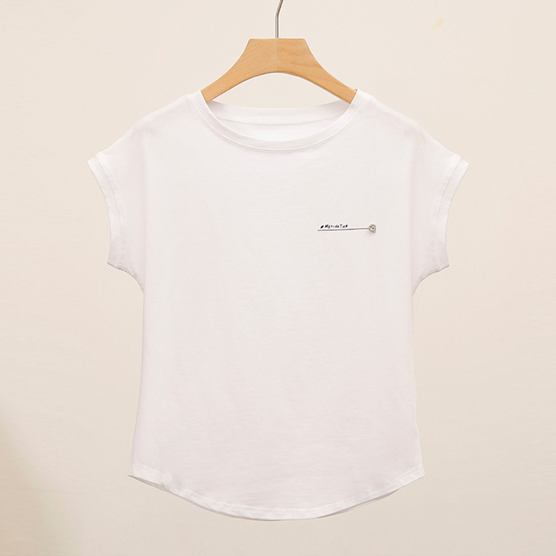 T-shirts amples pour femmes Été 2026 – Hauts à col rond et manches chauve-souris avec lettres – Coton élastique – Basiques Blanc Noir Rose