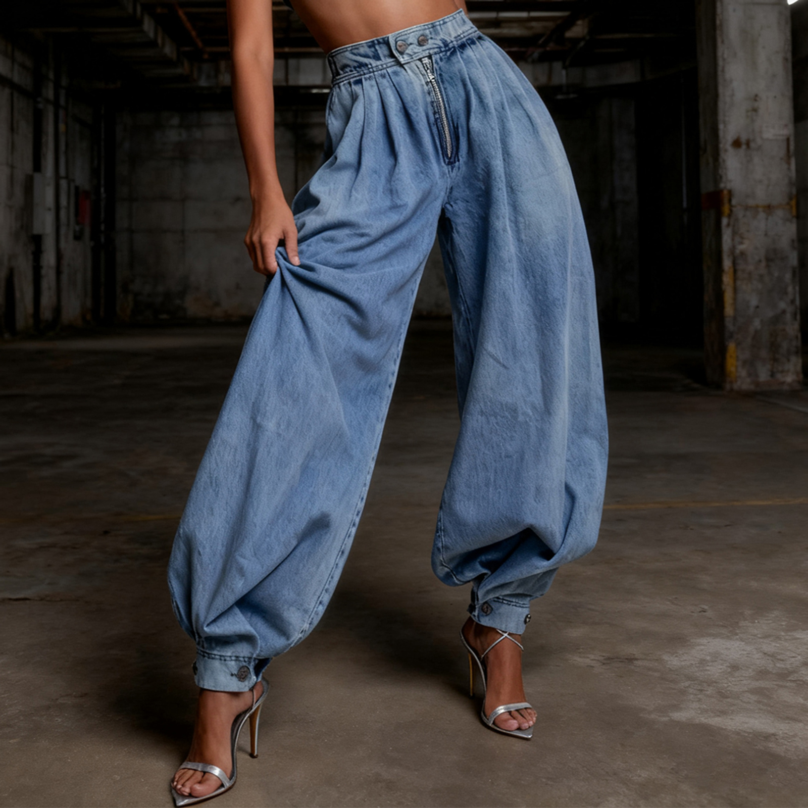 Pantalon sarouel en Denim pour femmes, décontracté, taille haute, jambes larges, Baggy, couleur unie, avec poches