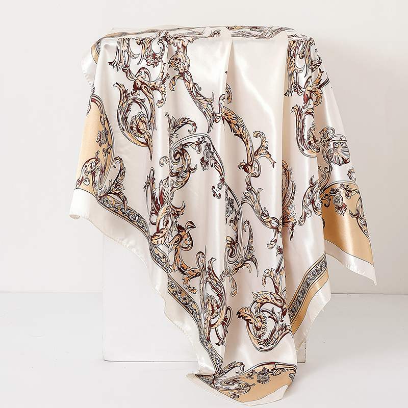 Foulard carré en soie imprimé pour femmes, châle en Satin musulman, Hijab, foulard enveloppant, bandeau, poignée, accessoires pour cheveux, Bandana