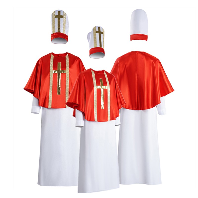 Costume de Prêtre Rétro pour Hommes Adultes, Robe Médiévale de Pape, Cape et Chapeau de Pasteur, Tenue de Fête d'Halloween et de Carnaval