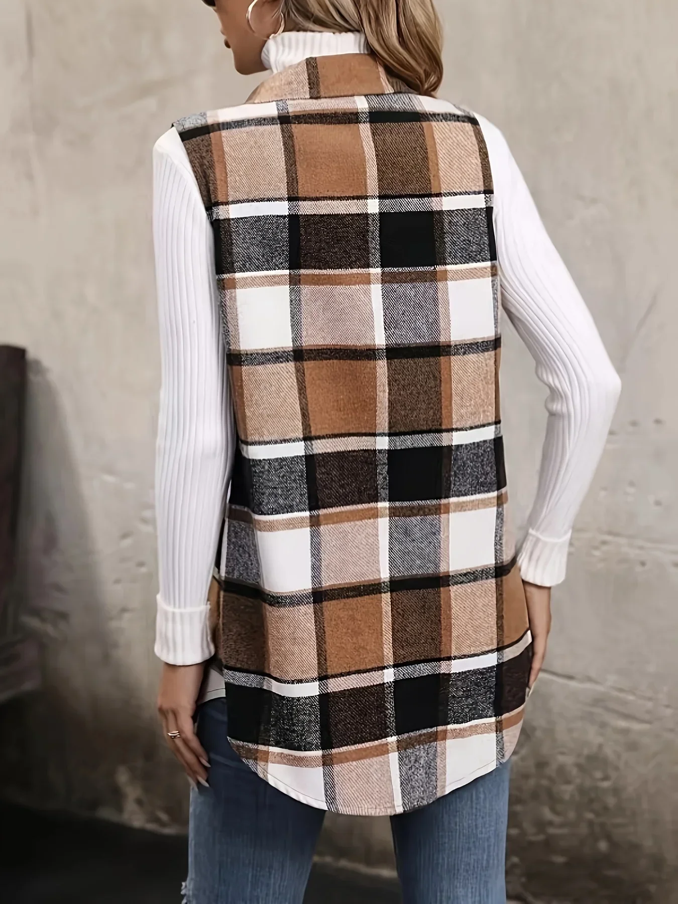 Manteau Imprimé à Carreaux pour Femme, Vêtement d'Extérieur, Grande Taille 1XL-5XL, à la Mode