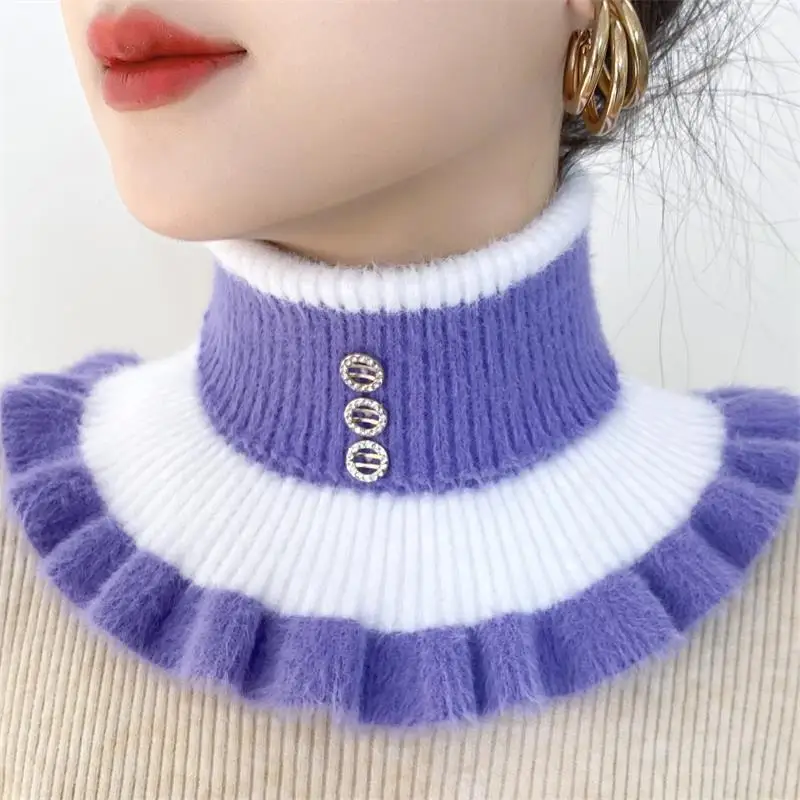 2025 nouveau tricoté rayure revers col chaleur cou couverture pour les femmes épaissi Imitation vison velours faux col cou écharpe