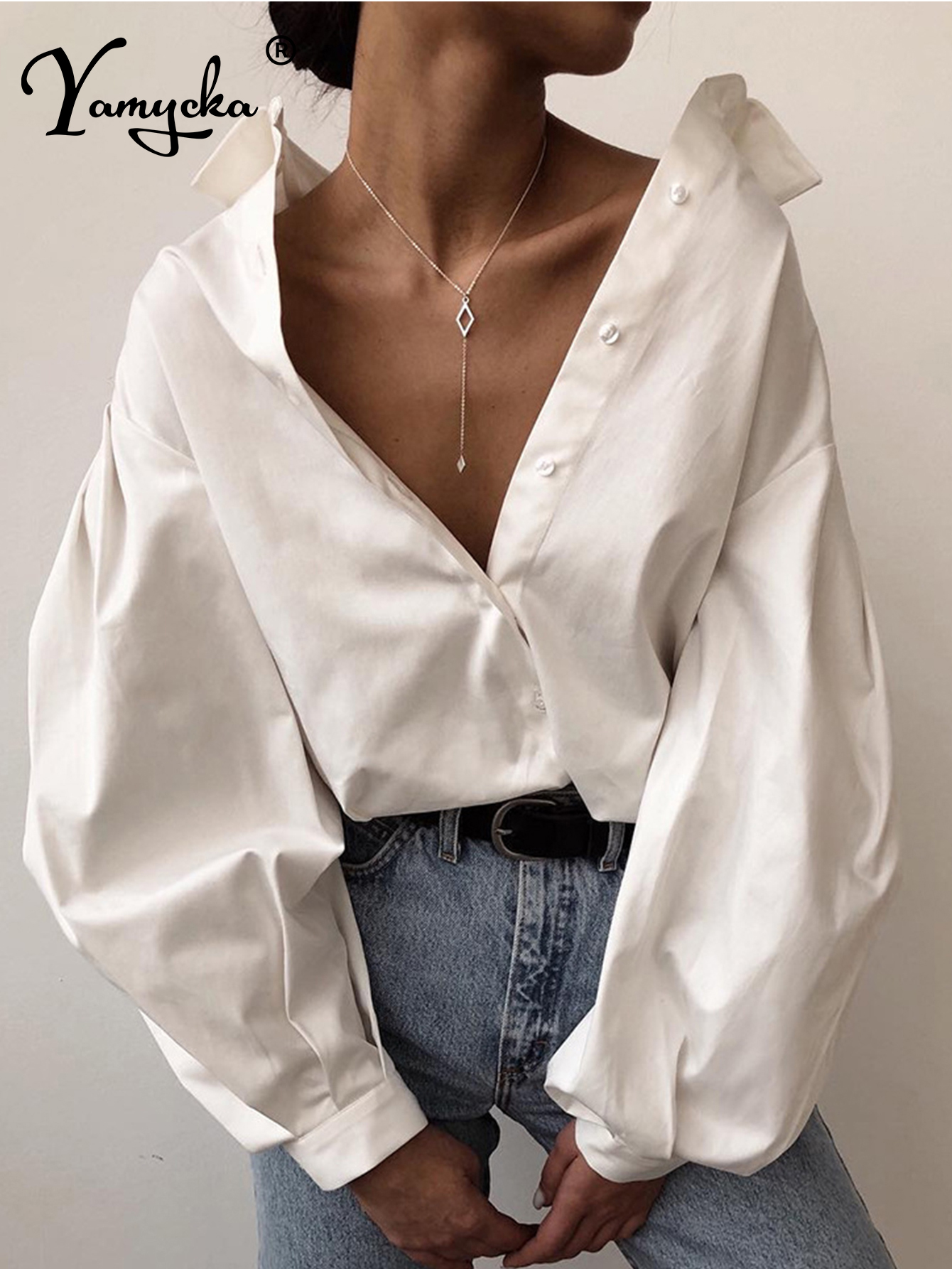 Chemisiers et chemises sexy pour femmes, hauts élégants pour les soirées d'été, vêtements pour femmes, chemise blanche et noire, style décontracté, coupe ample, manches longues.