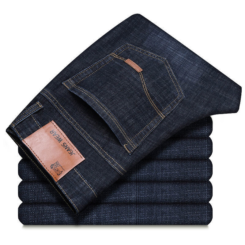 Jean pour hommes, jambe droite décontractée, pantalon en denim de travail élastique, à la mode, classique, bleu et noir, vêtements de marque pour hommes