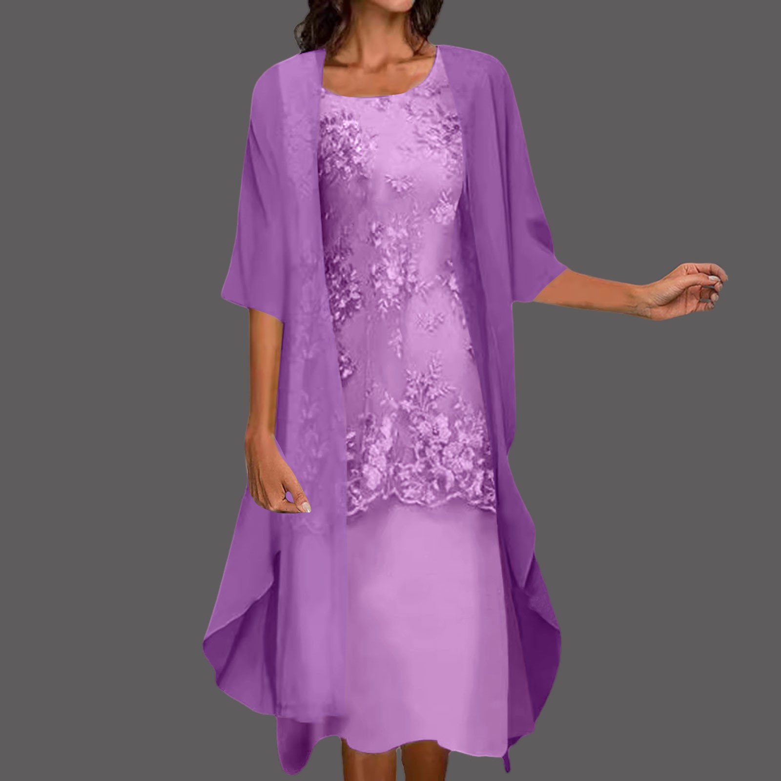 Robes pour filles femmes décontracté robe brodée col rond robe élégante demi manches en mousseline de soie châle robe Mujer Elegante
