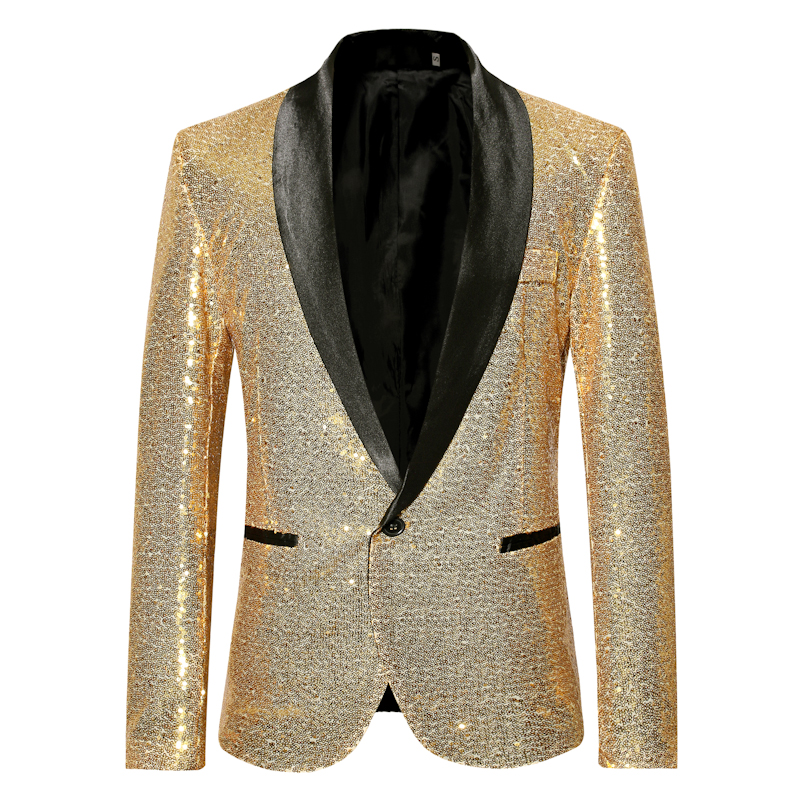 Blazer doré brillant pour homme, orné de paillettes, veste de costume pour soirée, bal de promo, vêtements de scène pour chanteurs