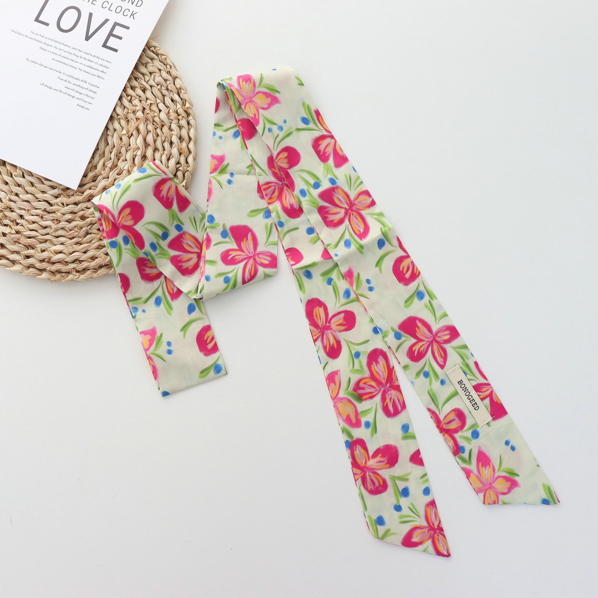 Foulard Long en soie à fleurs françaises rétro pour femmes, foulard de cou, nouveau sens de haute qualité, ruban décoratif pour cheveux, à la mode, printemps 2025