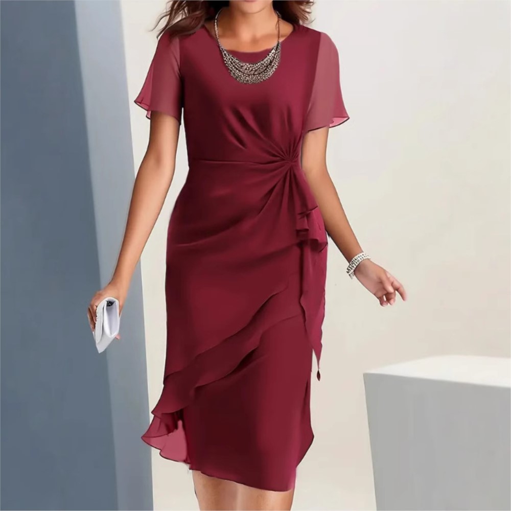 Robe en mousseline de soie pour femmes, Patchwork, manches courtes, nouveau Style d'été, Slim, élégant, plissé irrégulier, robes uniques pour femmes
