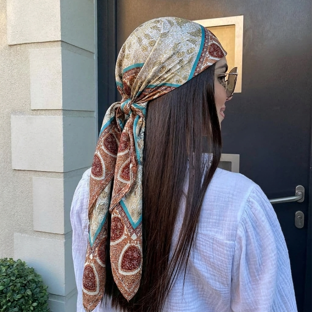 Foulard carré en satin de soie pour femme, 90x90cm, printemps-été, écharpe de plage, bandana, bandeau pour cheveux