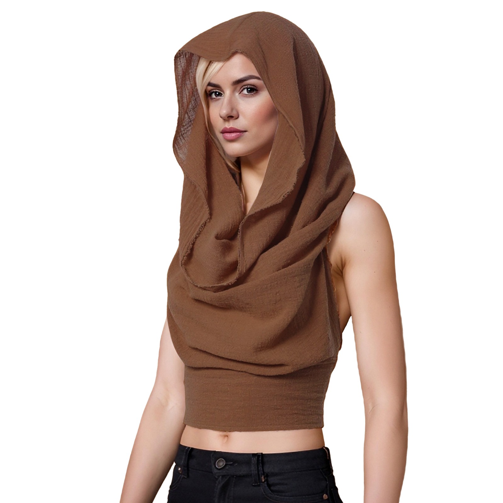 Hauts courts à capuche pour femmes, débardeur Boho, dos nu, croisé, gilet à capuche