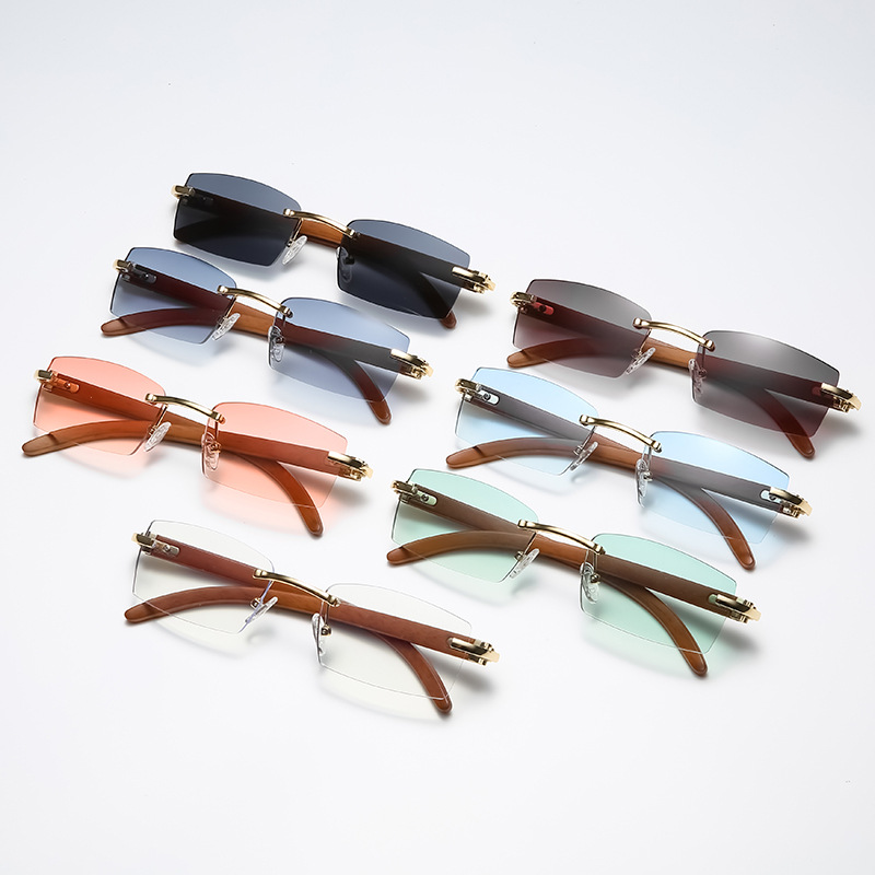 Lunettes de soleil pour hommes 2026 sans monture rectangulaires UV400, monture PC bleue, légères, confortables, style vintage, anti-reflet HD, pour l'extérieur