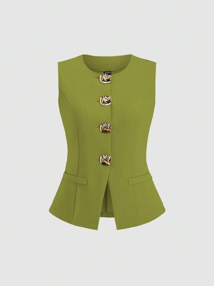 Ensemble gilet sans manches pour femmes, avec tempérament à la mode, col rond, coupe cintrée et vêtements amincissants, 2025