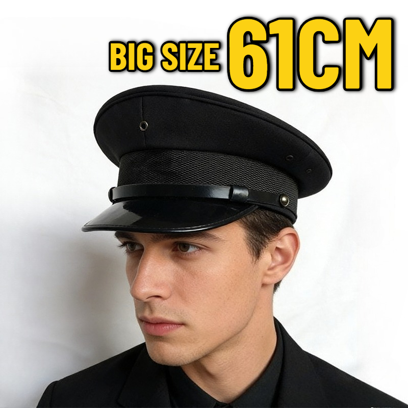 Chapeau militaire à calotte plate grande taille, style officier allemand à large bord, noir, pour homme, accessoire de cosplay pour boîte de nuit et pour animateur de streaming