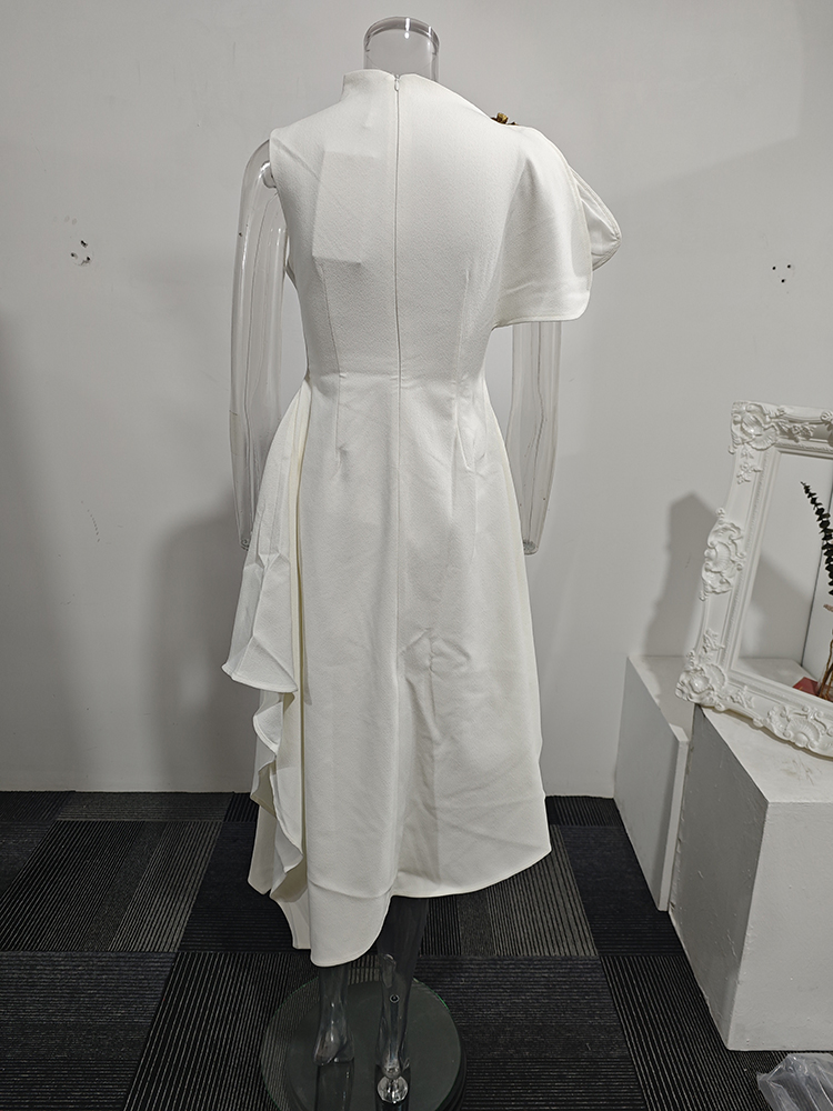 DEAT robe élégante col montant irrégulière taille haute longue couleur unie femmes robes de soirée 2025 hiver nouvelle marée 35Z3948
