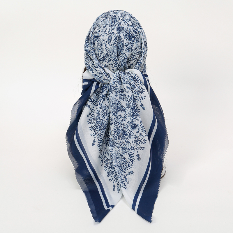 Foulard Carré en Coton pour Femme, Style Bohème Musulman, Hijab, Châle, Enveloppant, Paisley, Bandana, Pashmina, Nouvelle Collection 110, 2024 cm