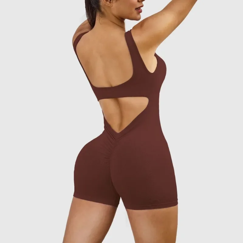 Combinaison de sport courte sans manches pour femmes, vêtements de Yoga, dos nu, Sexy, entraînement, cyclisme, combinaison une pièce, body de loisirs en plein air