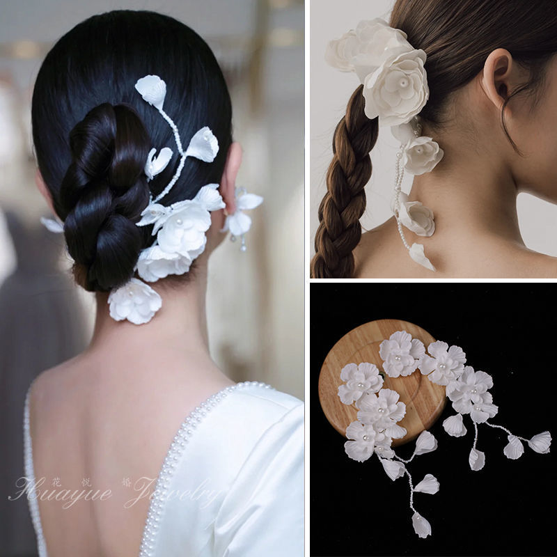 Pince à Cheveux Élégante en Forme de Fleur Blanche pour Femme et Fille, Accessoire Capillaire, Fait à la Main, avec Perles, Exquis