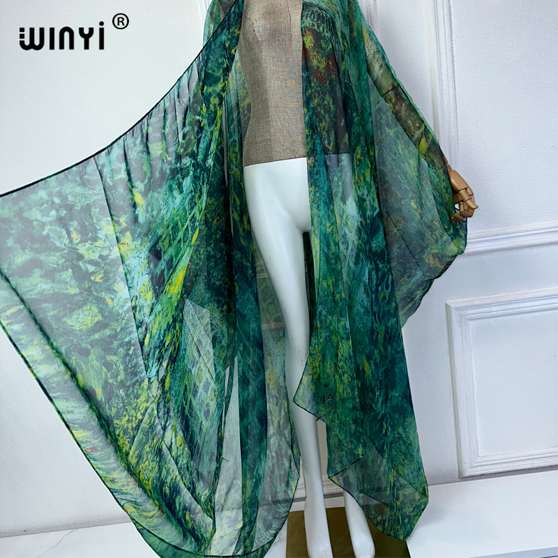 WINYI Kimono d'été transparent et sexy, robe de plage, abaya, couvre-bikini de luxe de Dubaï, tenues de plage pour femmes