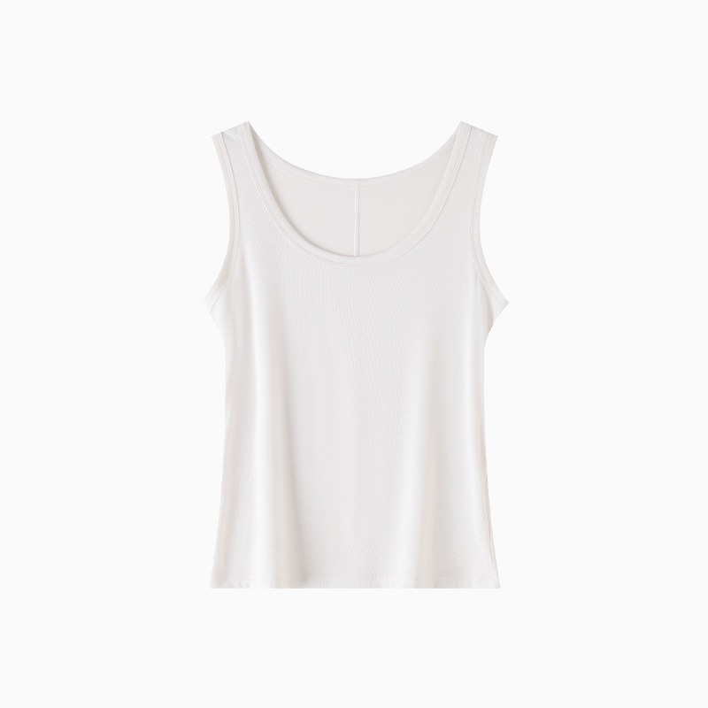 Débardeur Femme Col U en Mélange Tencel et Laine, Coupe Slim, Sans Manches, Couleur Unie, pour Superposition, Camisole Basique d'Été