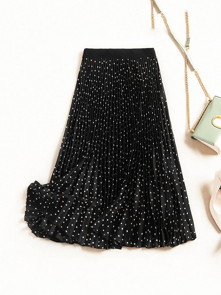 Jupe plissée en velours pour femme, taille haute, imprimée, mi-longue, maxi, printemps, automne