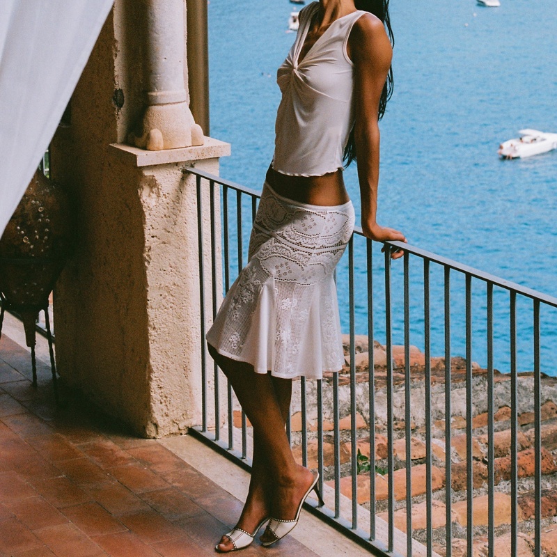 Jupe longue fluide mi-longue pour femme, transparente, à volants, taille haute, broderie florale, ajourée, pour l'été, la plage et les vacances
