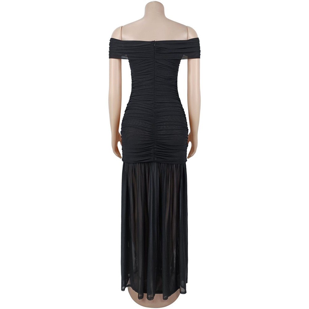 Robes pour Femme 2026 – Élégante Robe Longue de Soirée Sexy à Épaules Dénudées, Froncée à la Taille, en Maille, Coupe Ajustée, Style Sirène